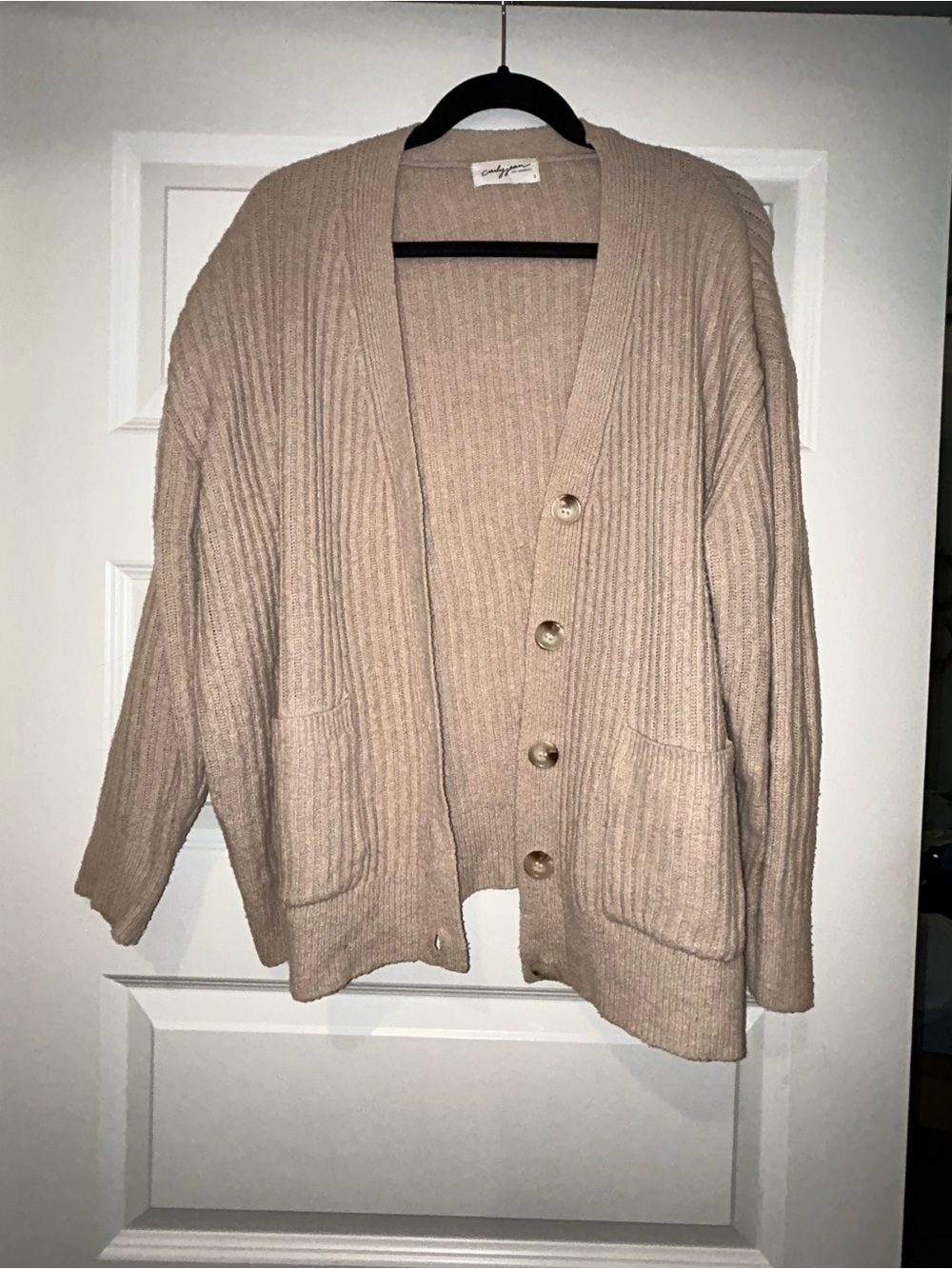 Carly Jean Los Angeles Ribbed Button-Front Cardigan - Taupe